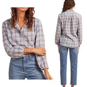 TROVATA Birds of Paradis, Women's 'Michelle' Blouse, Nantucket Plaid, Blue Small